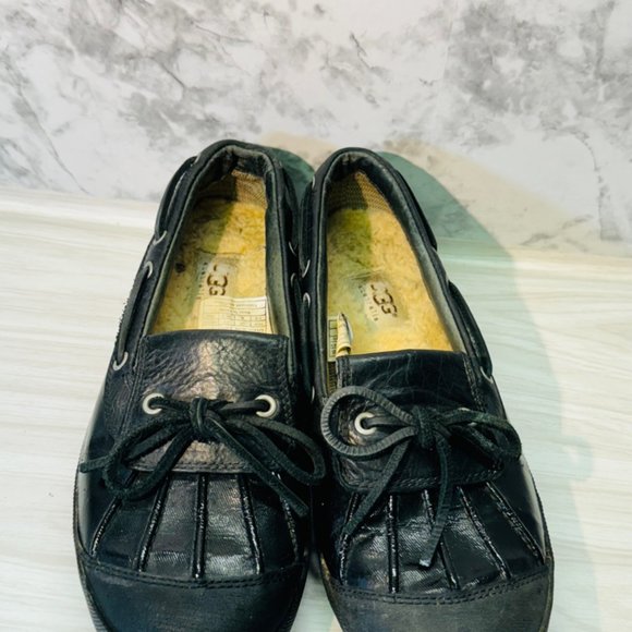 UGG Womens Duck Shoe Shearling Black Patent Leather Loafer Waterproof Sz 7.5 - Picture 5 of 6